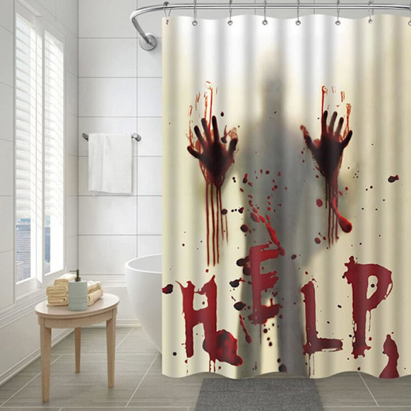 Halloween Dusjforheng, 180x180cm Skrekk Blodige Hender Vanntett