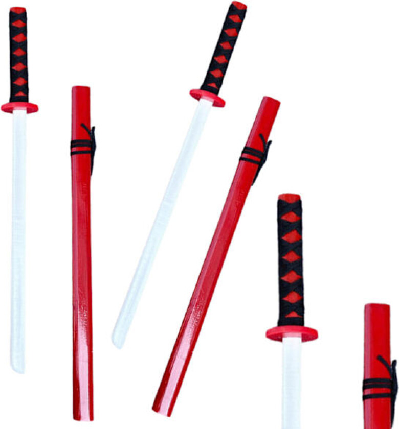 Tre Katana-sverd for trening, rød, 70 cm