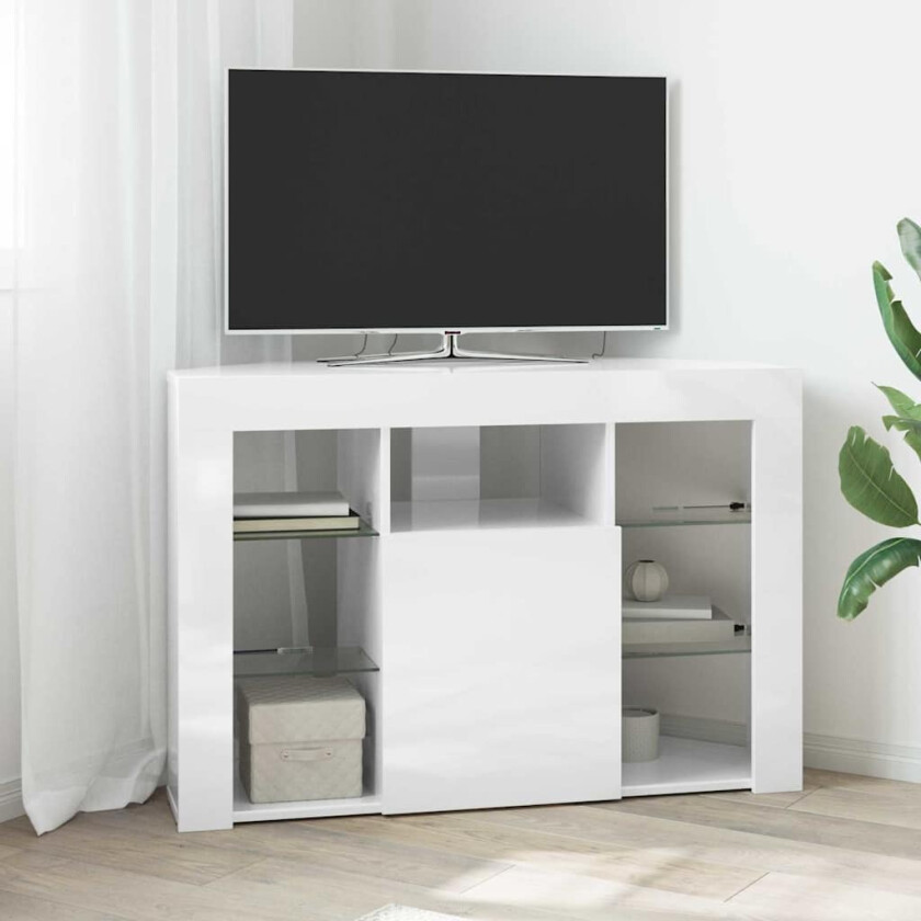Hjørne LED TV-skap Veggmontert Høyglanset Hvit 104 x 40 x 68 cm