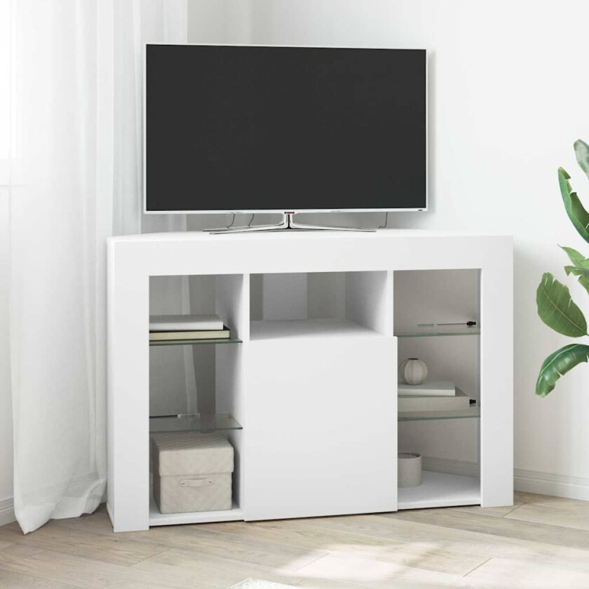 Hjørne LED TV-skap Veggmontert Hvit 100x40x68cm Konstruert tre