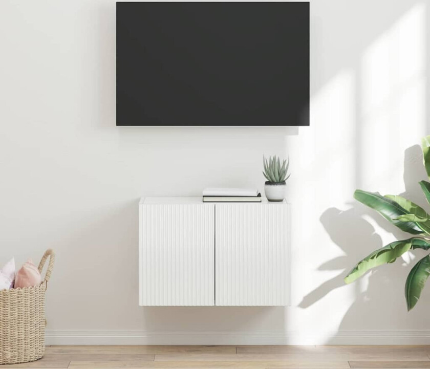 TV Veggskap Høyglanset hvit 59,5 x 31 x 40 cm Konstruert tre