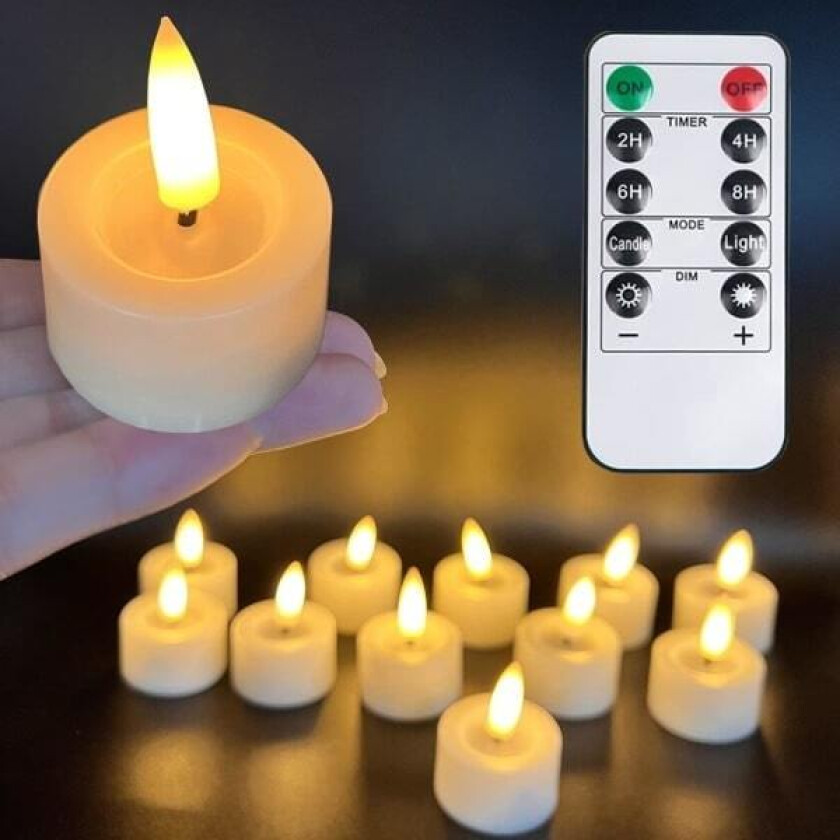 {XJ} Batteridrevne telys med timer og fjernkontroll, flammeløse