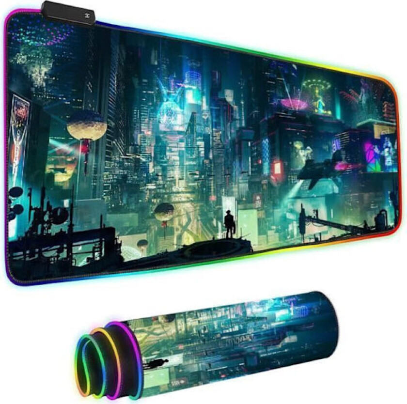 XXL RGB Gaming Musematte (800 x 300 mm), 10 LED-lyseffekter, Sklisikker, Slitesterk for Gamer, Datamaskin, PC