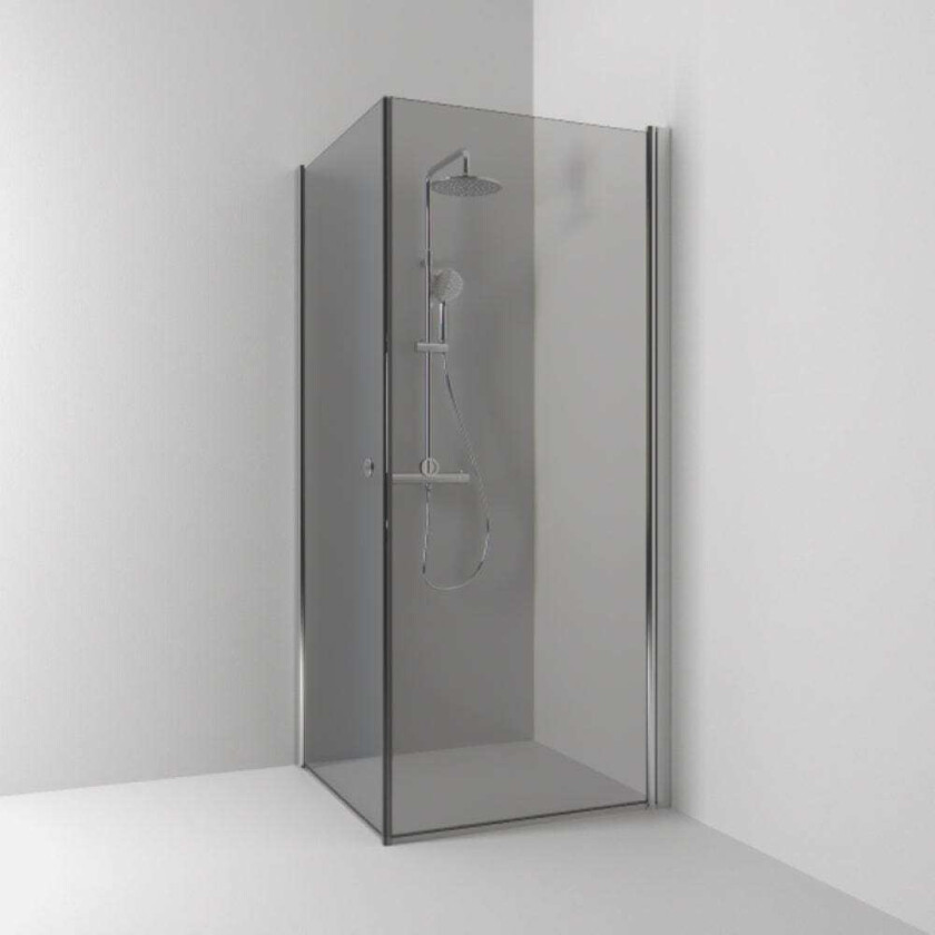 Skoga Dusjhjørne Rett Hullgrep, B70-100xh198cm Krom / 80x90cm Røykfarget Glass