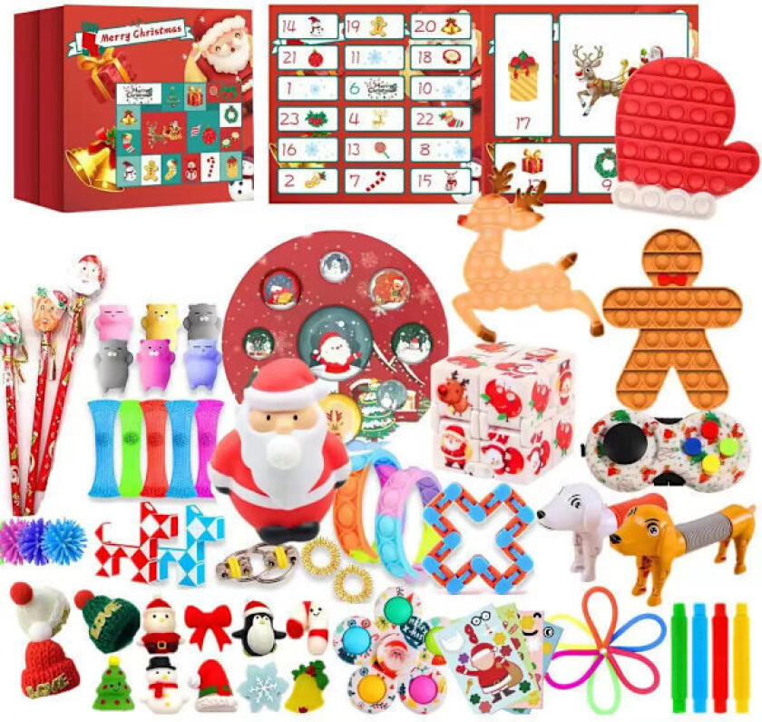 Adventskalender med 24 deler med fidget-leker, julenissen, DIY juletre-anheng, julekalenderleker for barn 2025-TOP1 stil 6