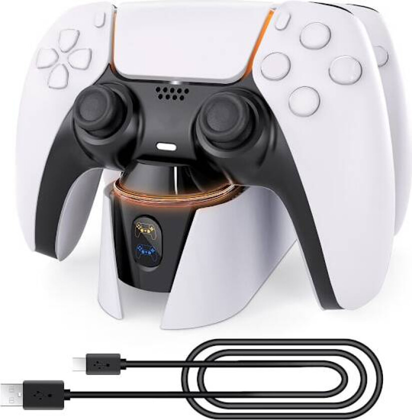 PS5 Kontroller Ladestasjon, PS5 Ladestasjon med Hurtiglading 5V/3A, Dobbel Kontroller Ladestativ for Playstation 5
