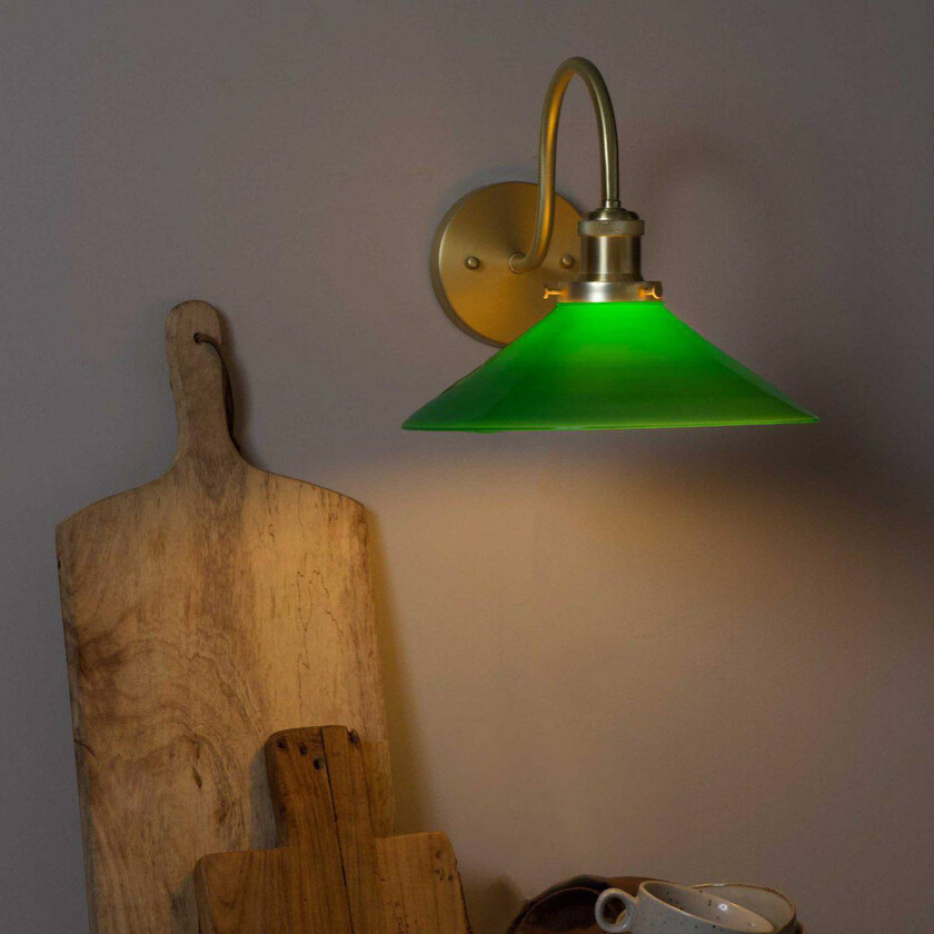 vegglampe August, gullfarget/grønn, høyde 25 cm, E27