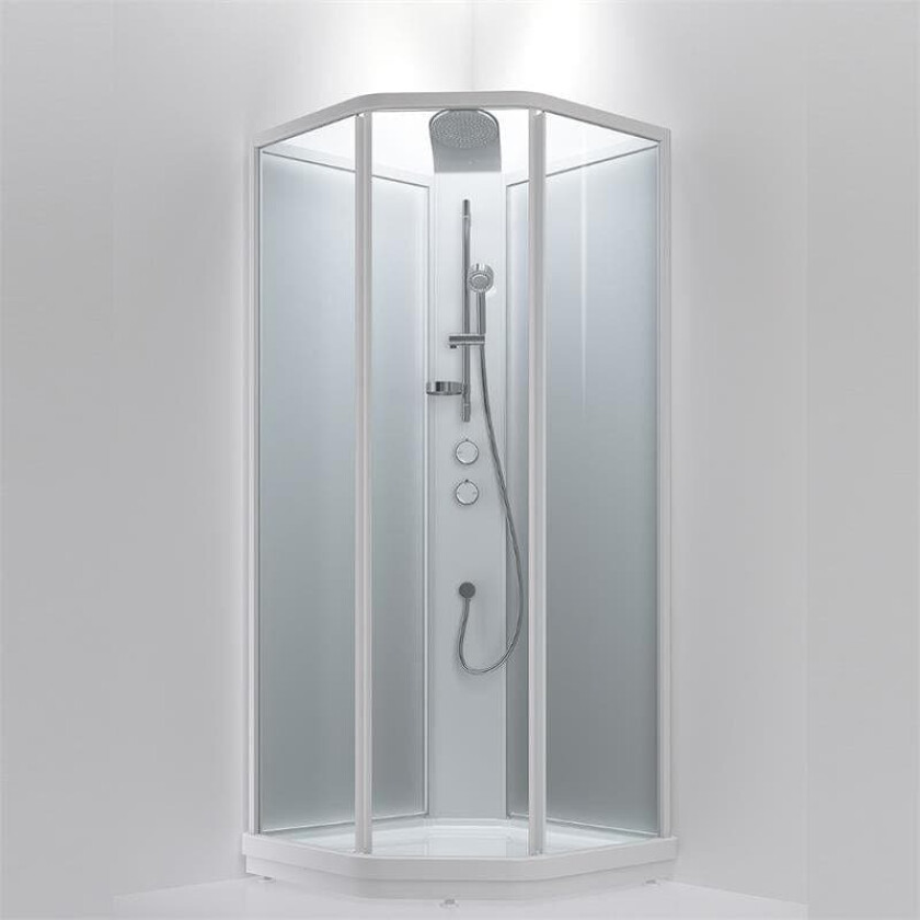Bric 3 Dusjkabinett med Skyvedør Hvit Matt / 100x100cm Klart Glass