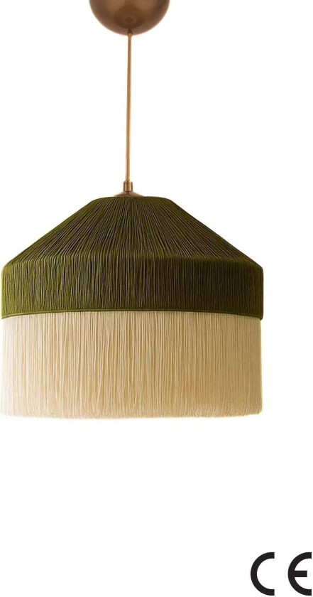 Ivernia taklampe, justerbar høyde - kremfarget og grønn makramé