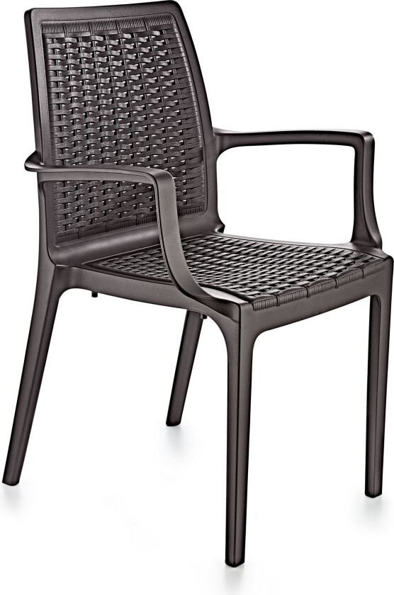 Spisestuestol i rotting, m. armlener - mørkebrun v2 polypropylen