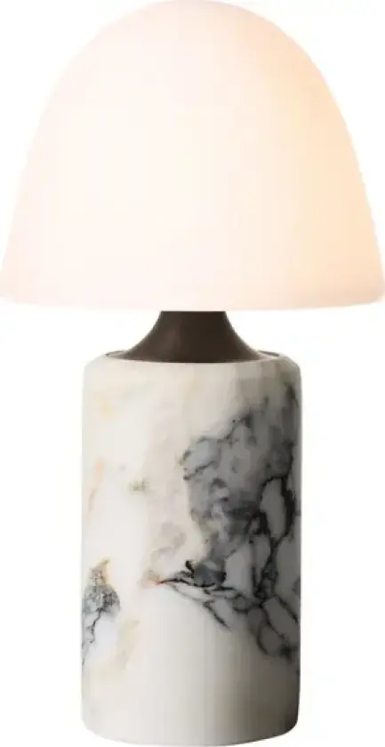 LED-batteridrevet bordlampe Fuse, marmor, glass – håndlaget