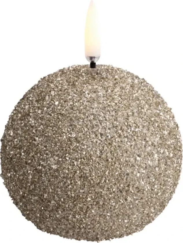 ROUND LED-stearinlys, kremfarget, Ø 7 cm, glitter