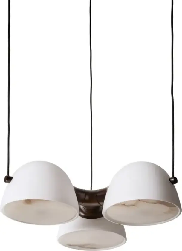 Hengelampe Fuse Triple, messing, glass – håndlaget