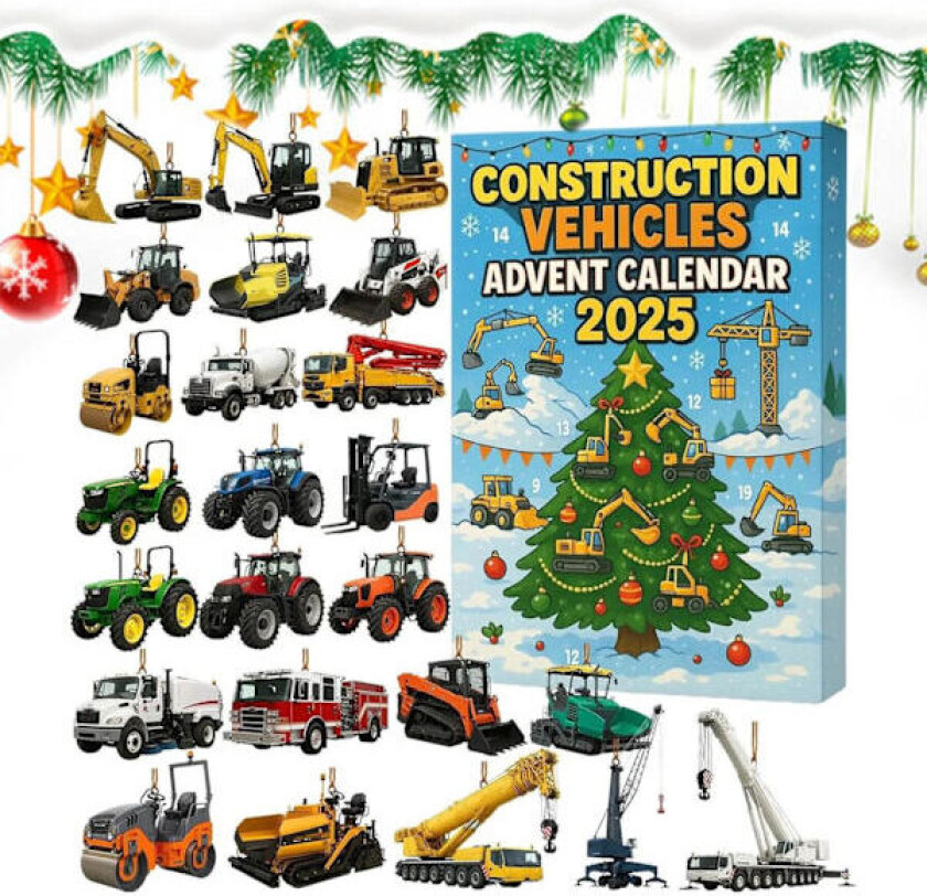 2025 Tungt Utstyr Adventskalender – 24 Mini Støpte Gravemaskin- og Kranleker