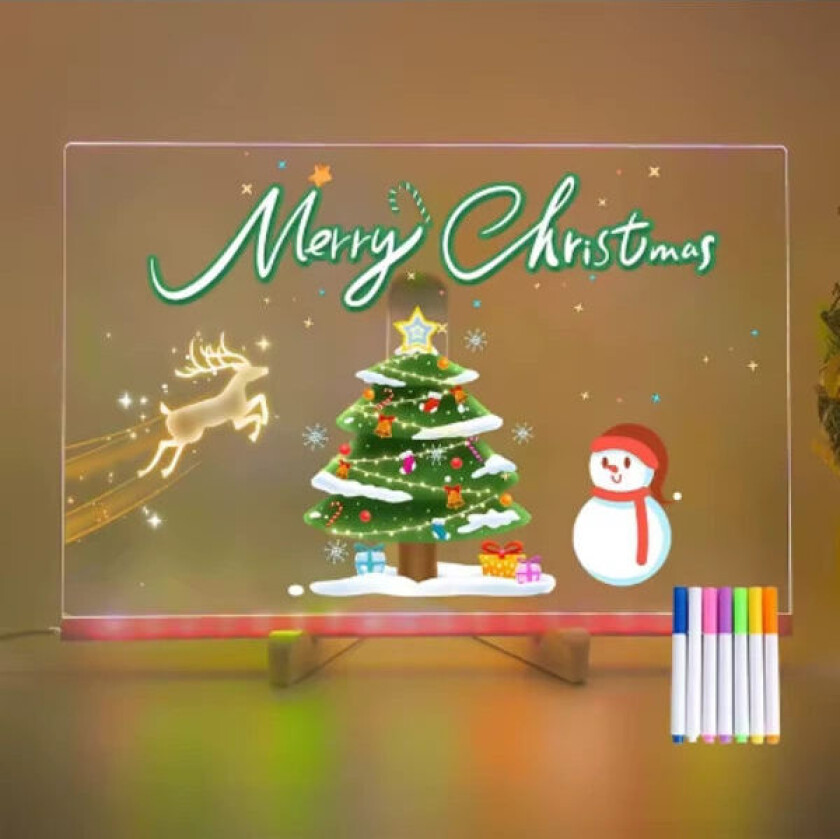 LED-akryltegnebrett DIY-slettbare lysende skrivetavler med stativ og 7-fargepenn USB-tilkobling Oppslagstavle med nattlampe Barnegaver (S)