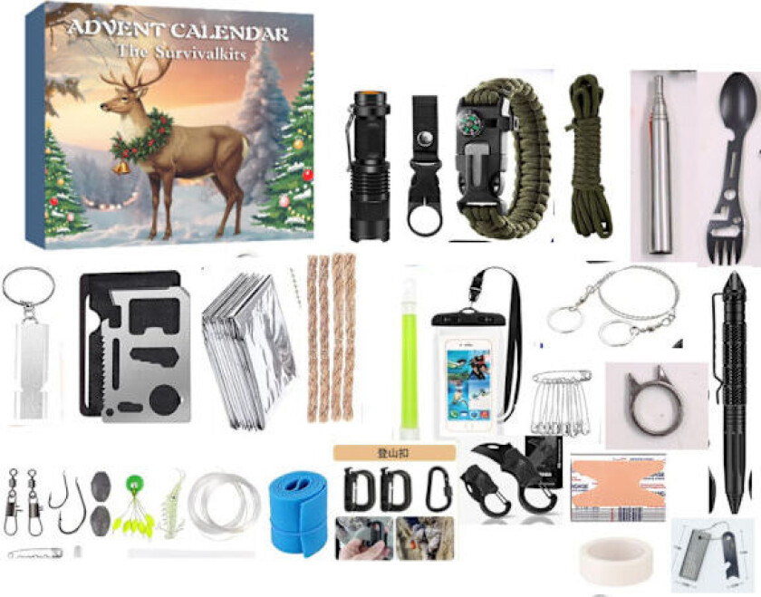 Nytt overlevelsessett Adventskalender Voksen Menn Jul Nedtellingskalender med Camping, Fiske, Jakt, Kan Være en Gave til Far eller Venn