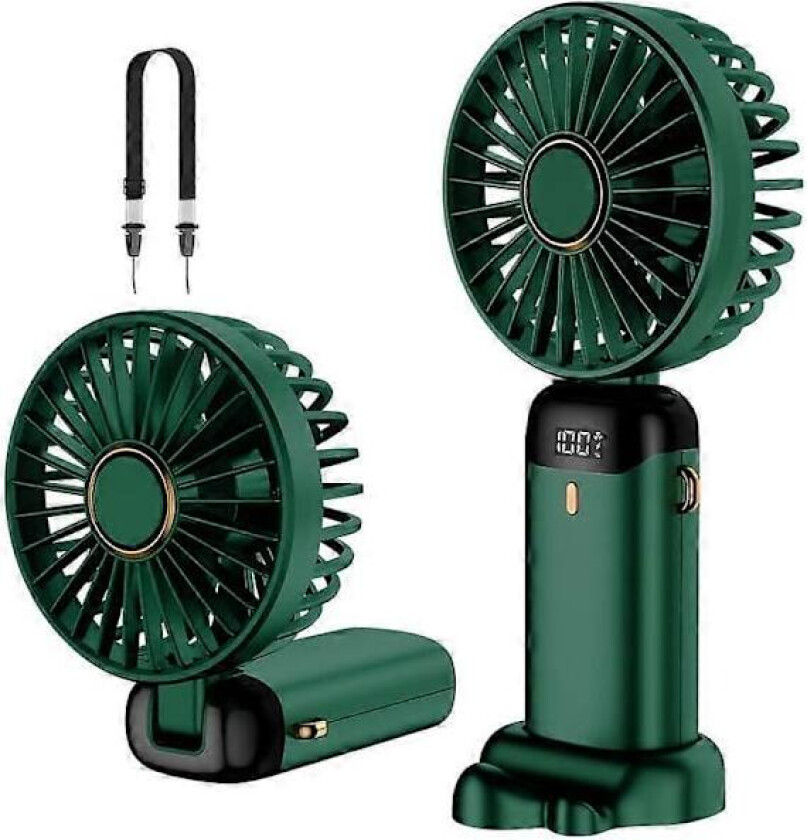 Håndholdt Vifte, Mini Bærbar Vifte USB Oppladbar, Liten Lommevifte med Snor og Base, USB Skrivebordsvifte Sammenleggbar for Kontor, Utendørs, Hjem, Grønn