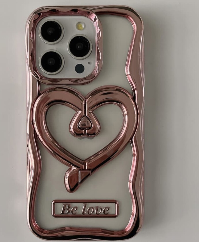 Til iPhone 15 Pro Case Love Heart Kickstand TPU Elektrobelagt Gjennomsiktig Mobiltelefonveske - Rosa