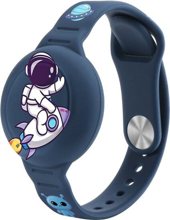 AirTag Case silikonarmbånd for barn - marineblå med astronaut