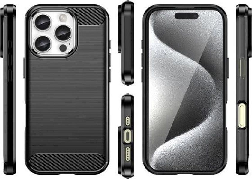 Carbon-etui for iPhone 16 Pro Max silikonetui - svart