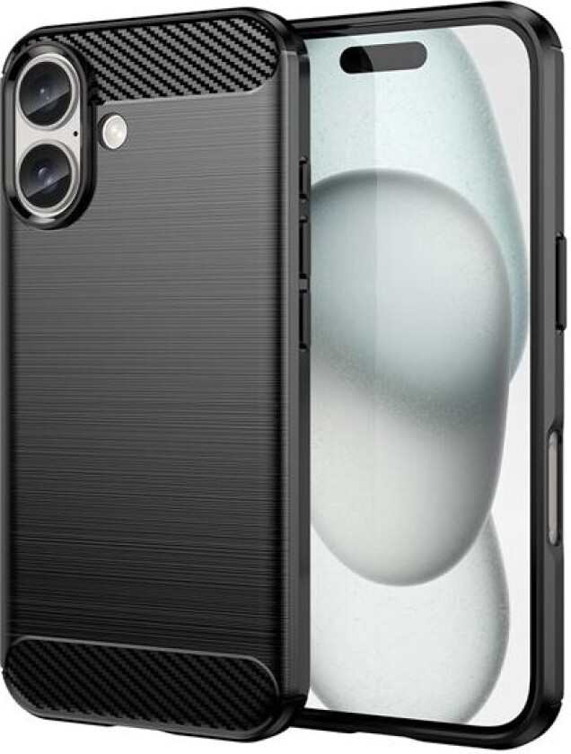 Carbon-etui for iPhone 16 Silikonetui - svart
