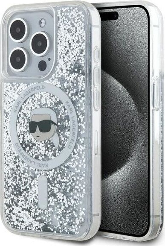 Liquid Glitter Karl Head MagSafe-etui for iPhone 15 Pro Max - gjennomsiktig