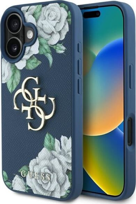 Grained Roses Big 4G-logoetui for iPhone 16 - blå