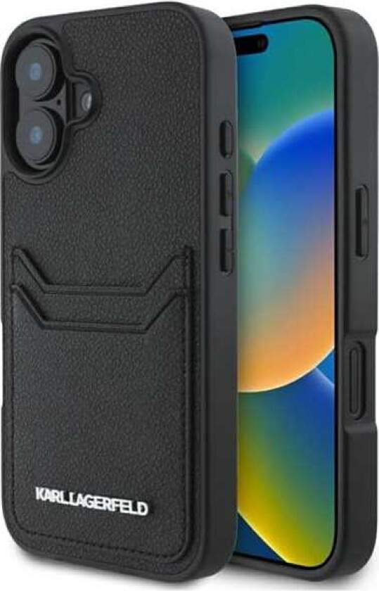 HC Grained PU Cardslot Metal Elong iPhone 16-etui - Svart