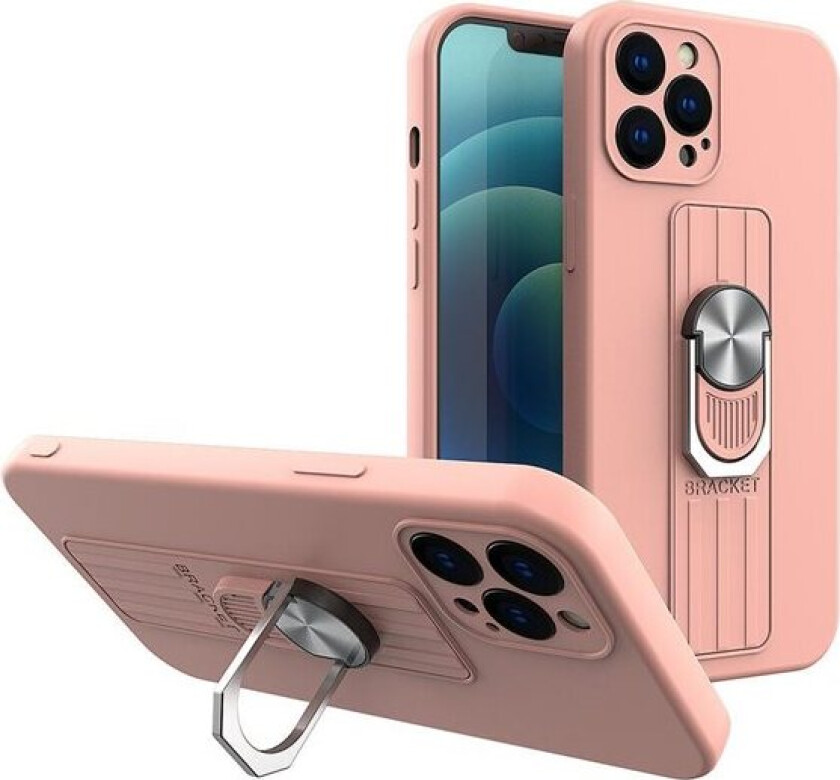 Ring Case silikonetui med fingergrep og base for Samsung Galaxy S21 FE rosa