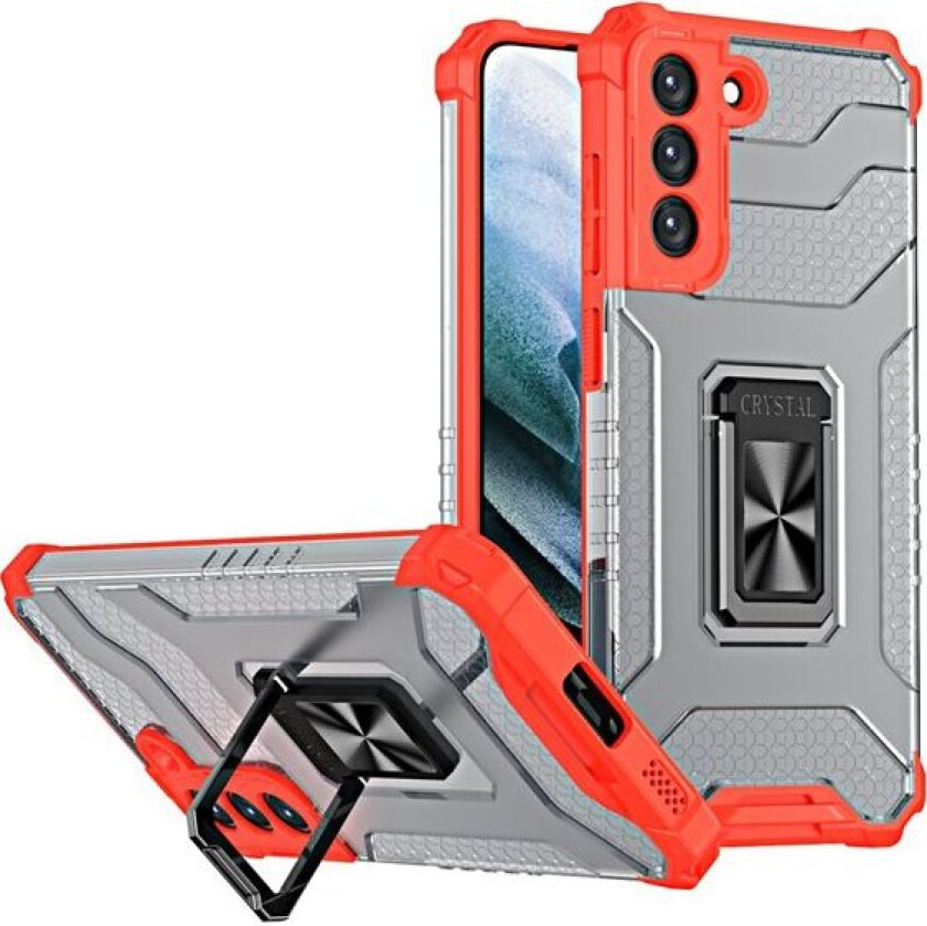 Crystal Ring Case tøft hybriddeksel + magnetisk holder for Samsung Galaxy S22 + (S22 Plus) rød