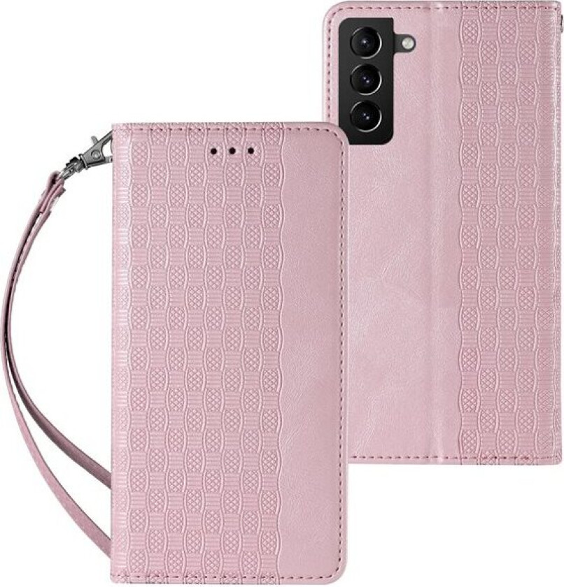 Magnet Strap Case Case for Samsung Galaxy S22 + (S22 Plus) Pouch Wallet + Mini Lanyard Pendant Pink
