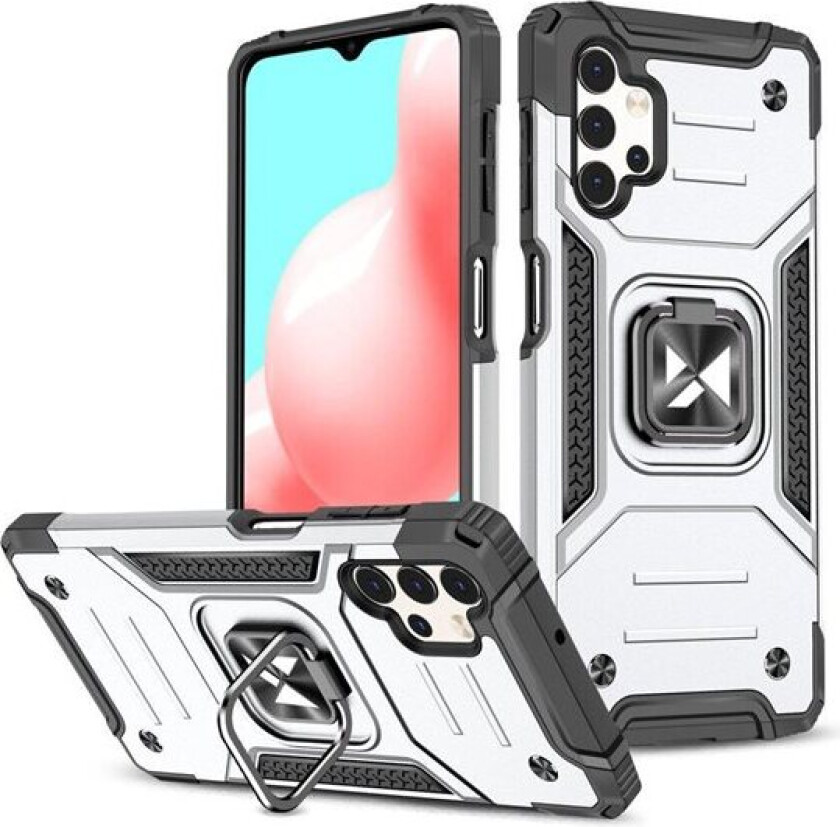 Ring Armor tøft hybriddeksel + magnetisk holder for Samsung Galaxy A73 sølv