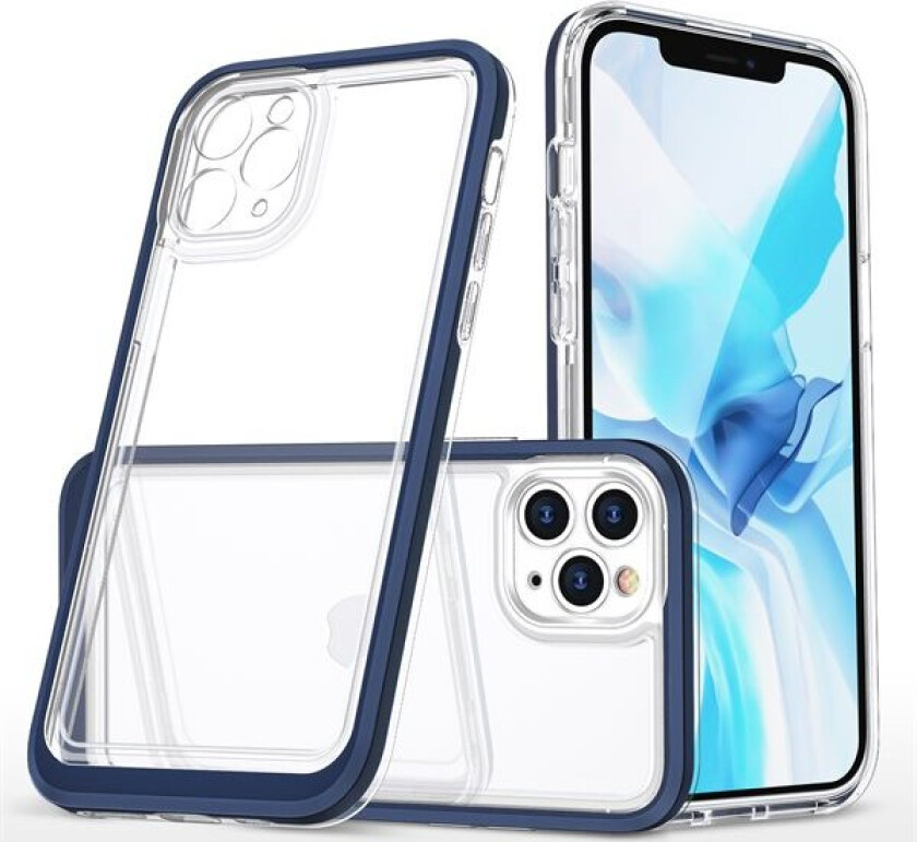 Gjennomsiktig 3-i-1-etui for iPhone 11 Pro Max blå ramme geldeksel