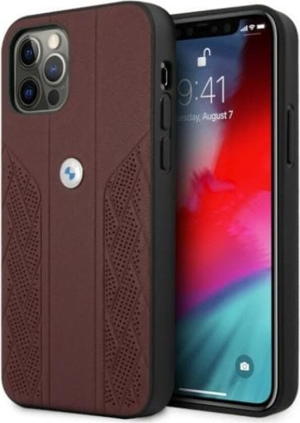 Curve-perforert lærveske til iPhone 12 Pro Max - rød