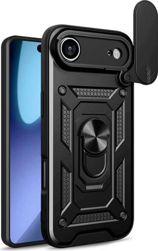 Beskyttelsesdeksel med kameradeksel og stativring til iPhone 17 Air – Svart