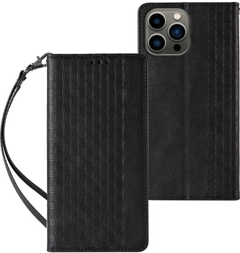 Magnet Stroppveske for iPhone 12 Pro Max Veske lommebok + Mini Lanyard anheng svart