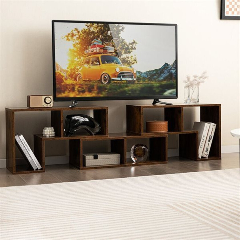 3-delt TV-benk med åpne hyller - Brun