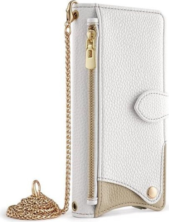 Lommebok-deksel med speil og kjede til iPhone 15 Pro Max - Hvit
