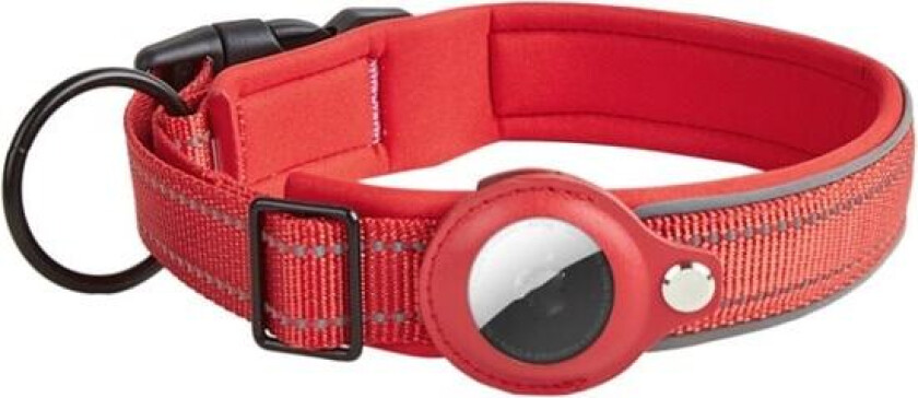Hundehalsbånd med Apple AirTag-holder L - Rød