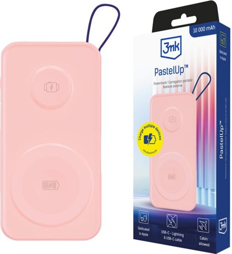 Powerbank 3mk PastelUp 10 000 mAh 22,5 W USB 1A1C - rosa