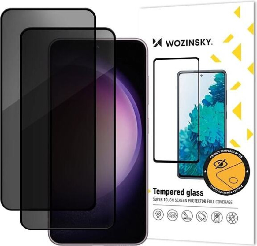 Privacy Glass herdet glass for Samsung Galaxy S26 kompatibel med fingeravtrykksleser 2 stk.