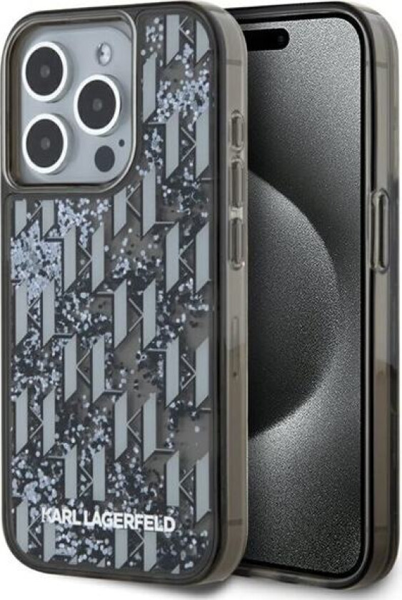 Liquide Glitter Monogram Gradient iPhone 15 Pro Max-etui - svart