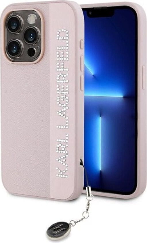 Saffiano Rhinestones & Charm-etui til iPhone 15 Pro - rosa