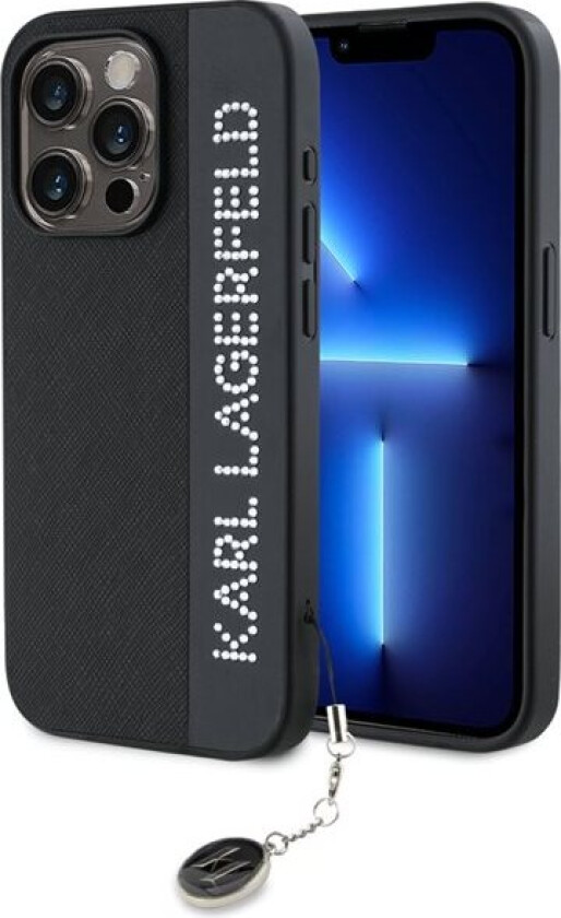 Saffiano Rhinestones & Charm-etui til iPhone 15 Pro - svart