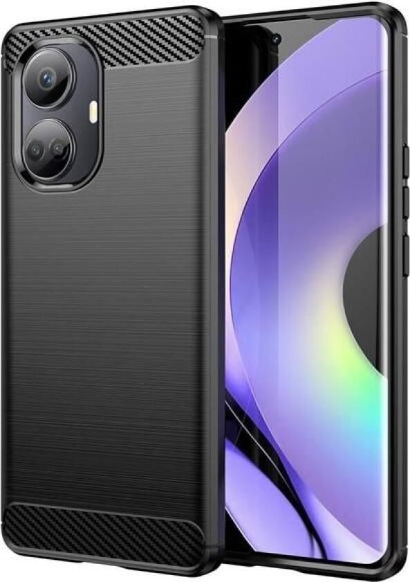Carbon Case-etui for Realme 10 Pro+ fleksibelt karbondeksel i silikon, svart