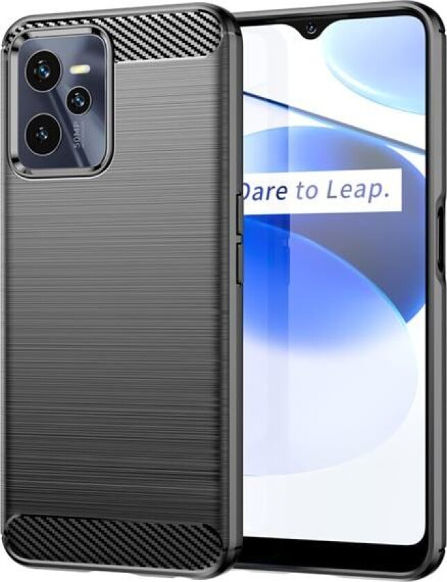 Carbon Case-etui for Realme C35 fleksibelt karbondeksel i silikon, svart