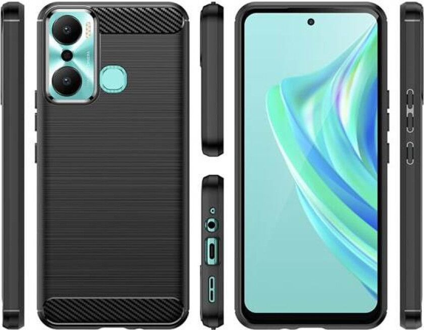 Carbon Case-etui til Infinix Hot 20 Play fleksibelt karbondeksel i silikon, svart