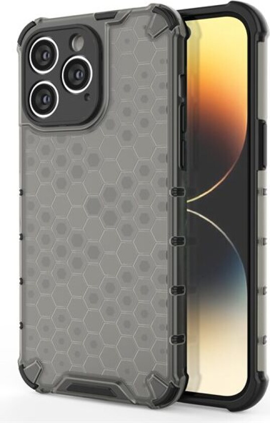 Honeycomb-etui for iPhone 14 Pro pansret hybriddeksel svart