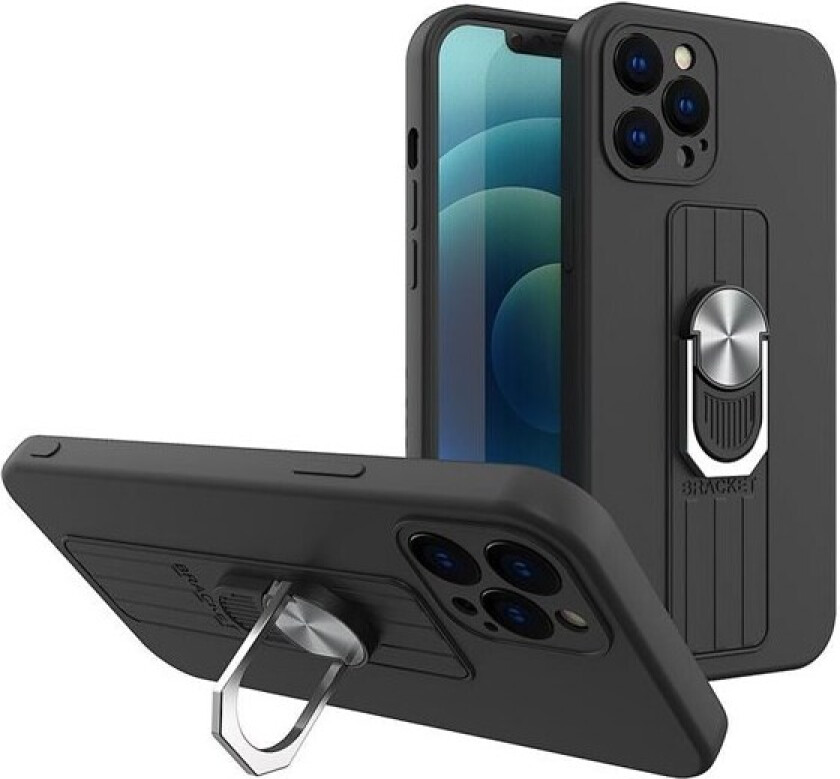 Ring Case silikonetui med fingergrep og stativ for Xiaomi Redmi 10 svart