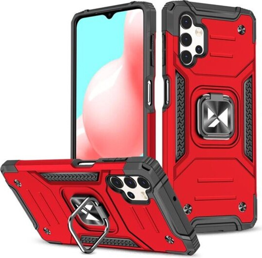 Ring Armor tøft hybriddeksel + magnetisk holder for Samsung Galaxy A73 rød
